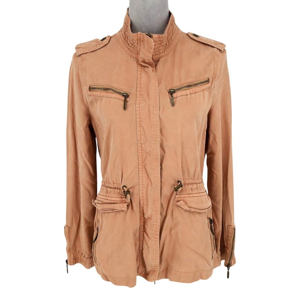 Max Jeans Jacket Womens XS Terracotta Tan Cargo Utility Snaps Zip Gorpcore